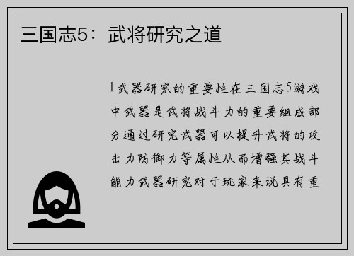 三国志5：武将研究之道